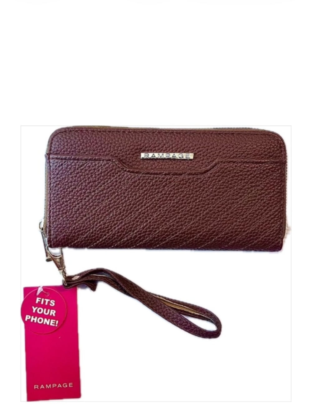 RAMPAGE Wristlet Wallet NWT Brown Pebbled Faux Leather Retail $38.